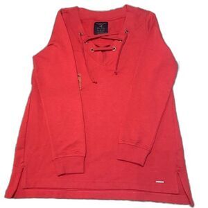 US Polo Assn Coral top women long sleeve V neck hi low sweater size M causal